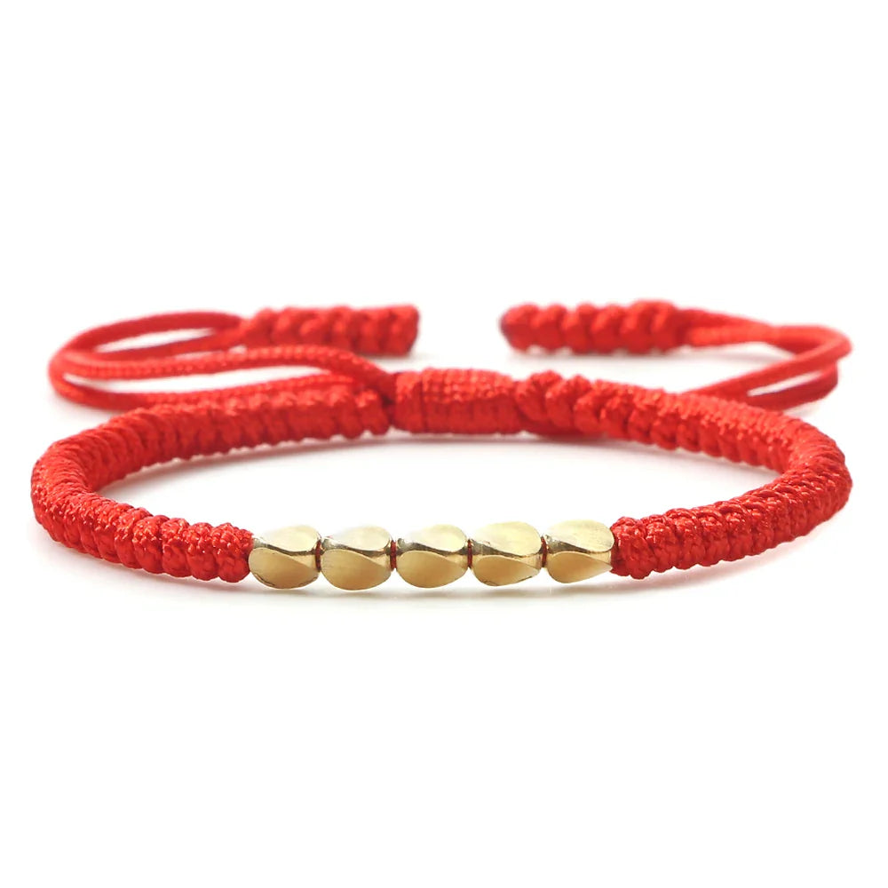 Handmade Tibetan Copper Bead Braided Bracelet Unisex Red
