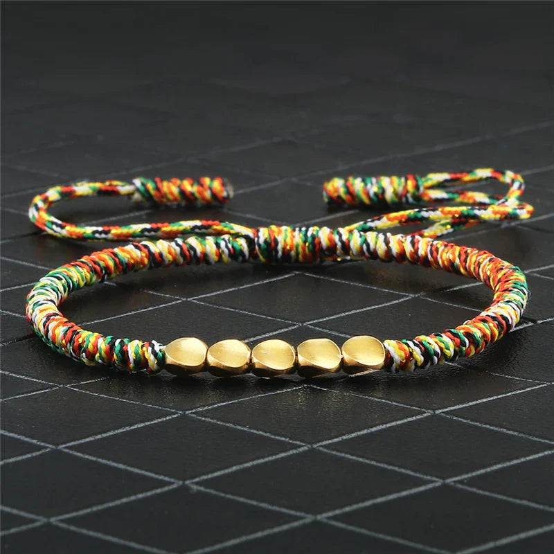 Handmade Tibetan Copper Bead Braided Bracelet Unisex Red