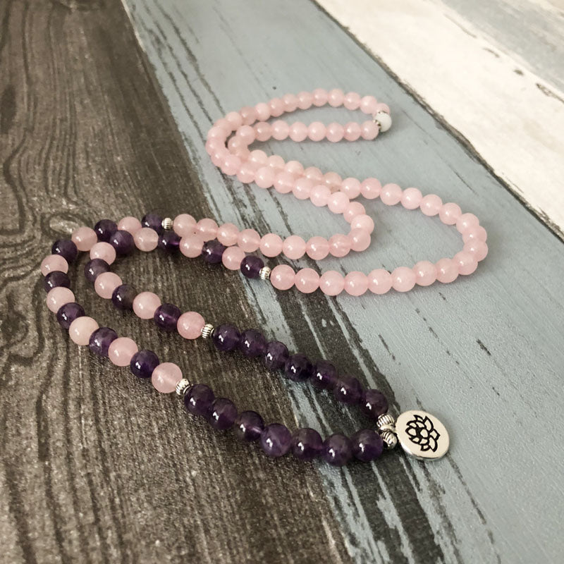 108 Natural Rose Quartz & Amethyst Mala Beads™
