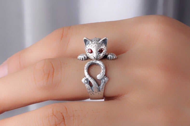 Adjustable Hand Painted Cat Ring