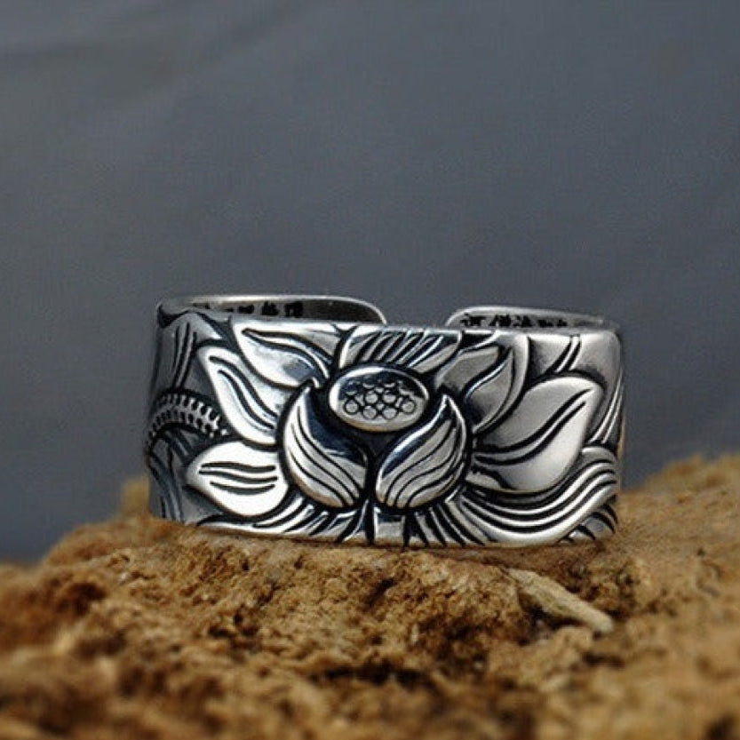 Buddhist Silver Lotus Flower Ring™