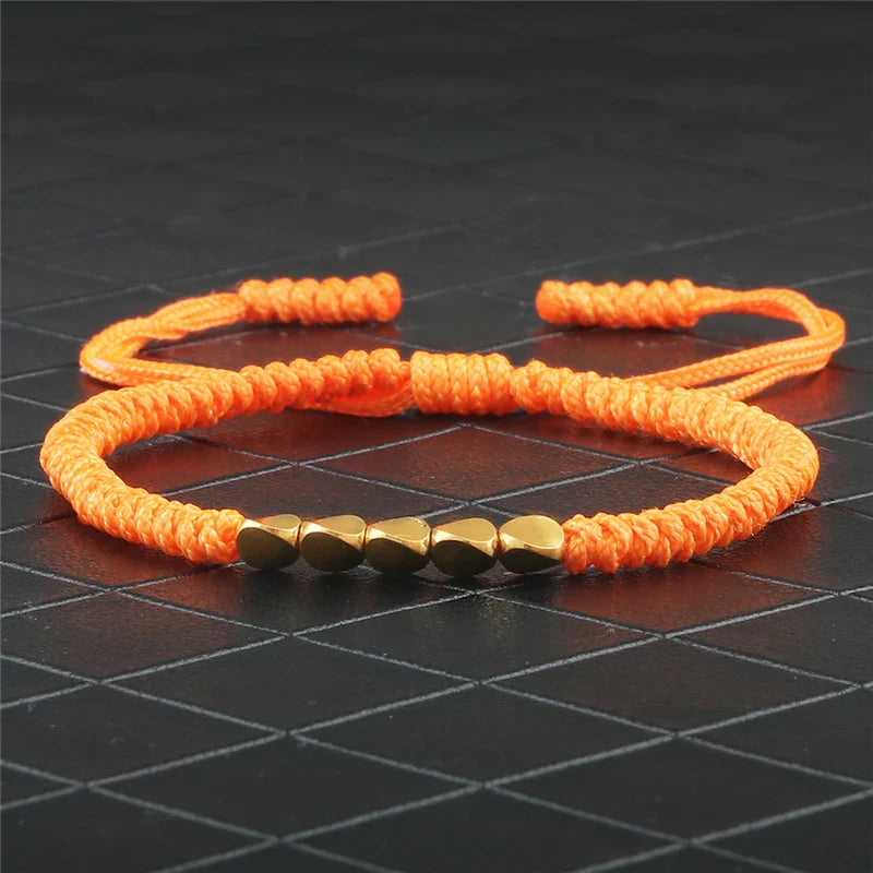 Handmade Tibetan Copper Bead Braided Bracelet Unisex Red