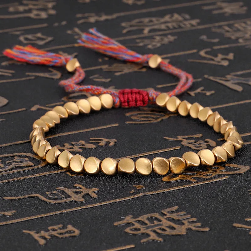 Handmade Tibetan Copper Bead Bracelet Buddhist Rope Amulet