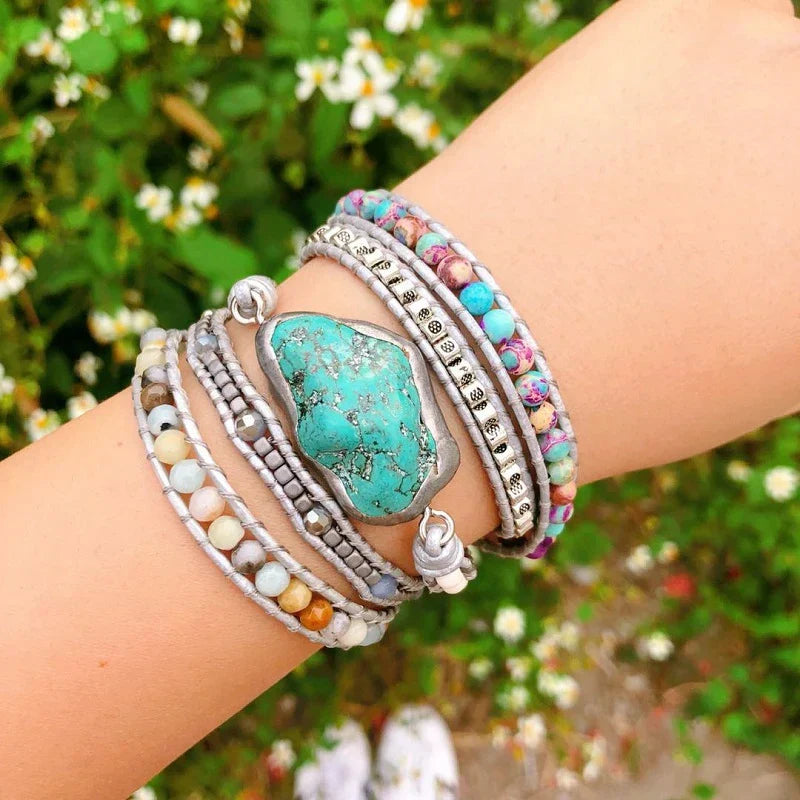 Handmade Turquoise, Jasper & Amazonite Leather Wrap Bracelet™