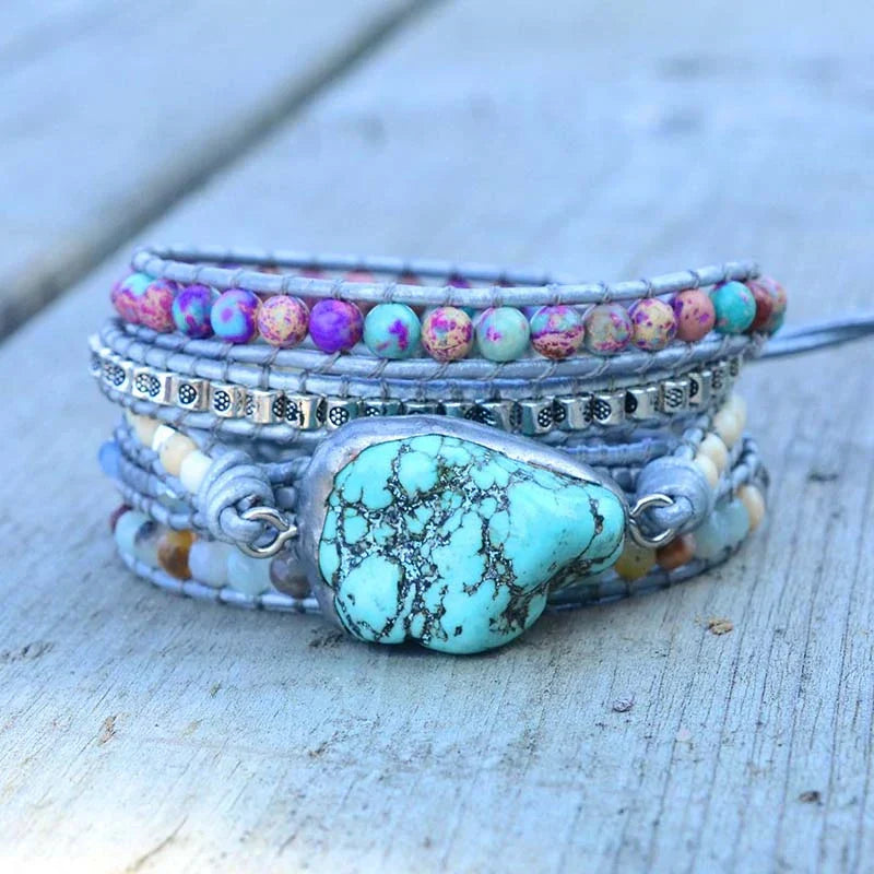 Handmade Turquoise, Jasper & Amazonite Leather Wrap Bracelet™