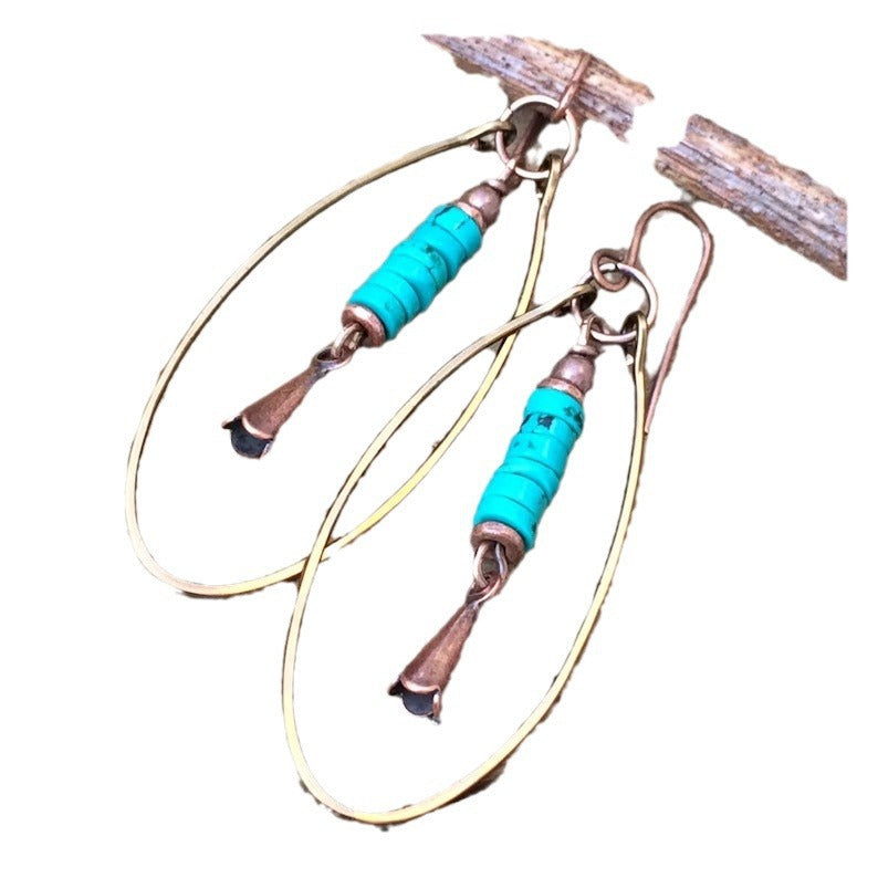 Bohemian Vintage Turquoise Beaded Drop Earrings For Women