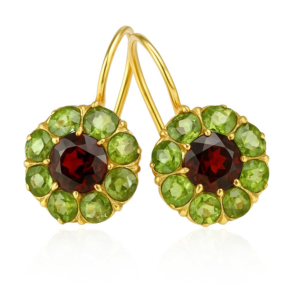 Retro Green & Red Crystal Earrings