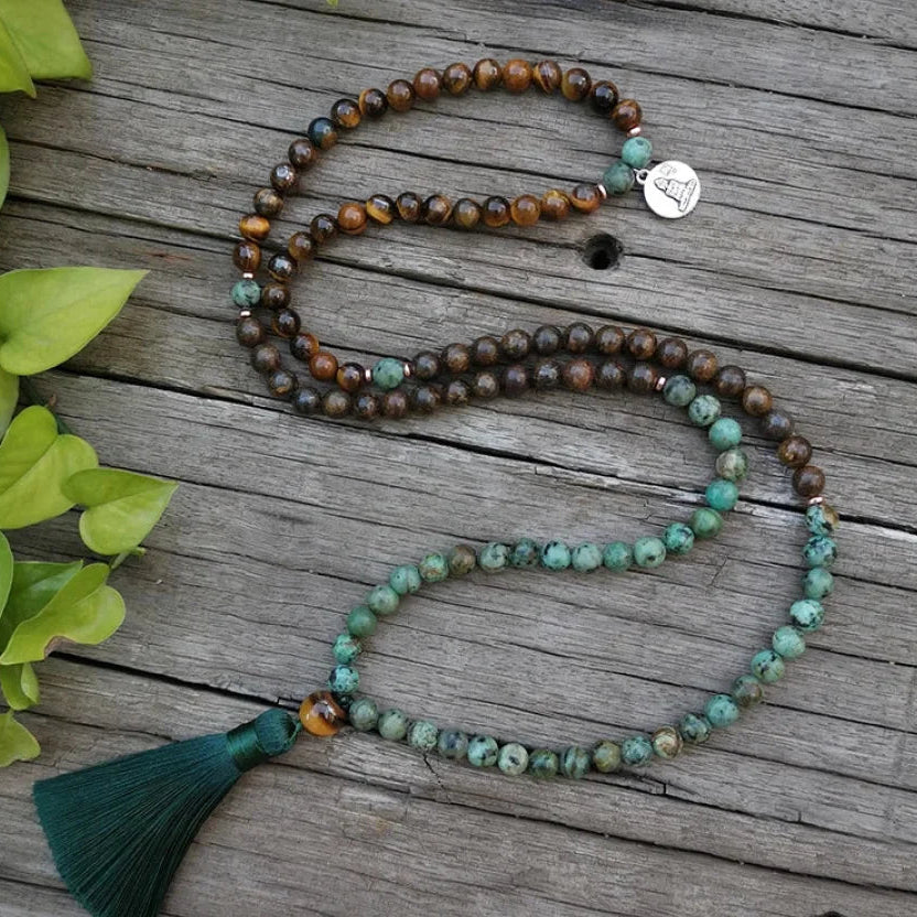 108 Natural Tiger Eye Bronzite & African Turquoise Mala Beads™