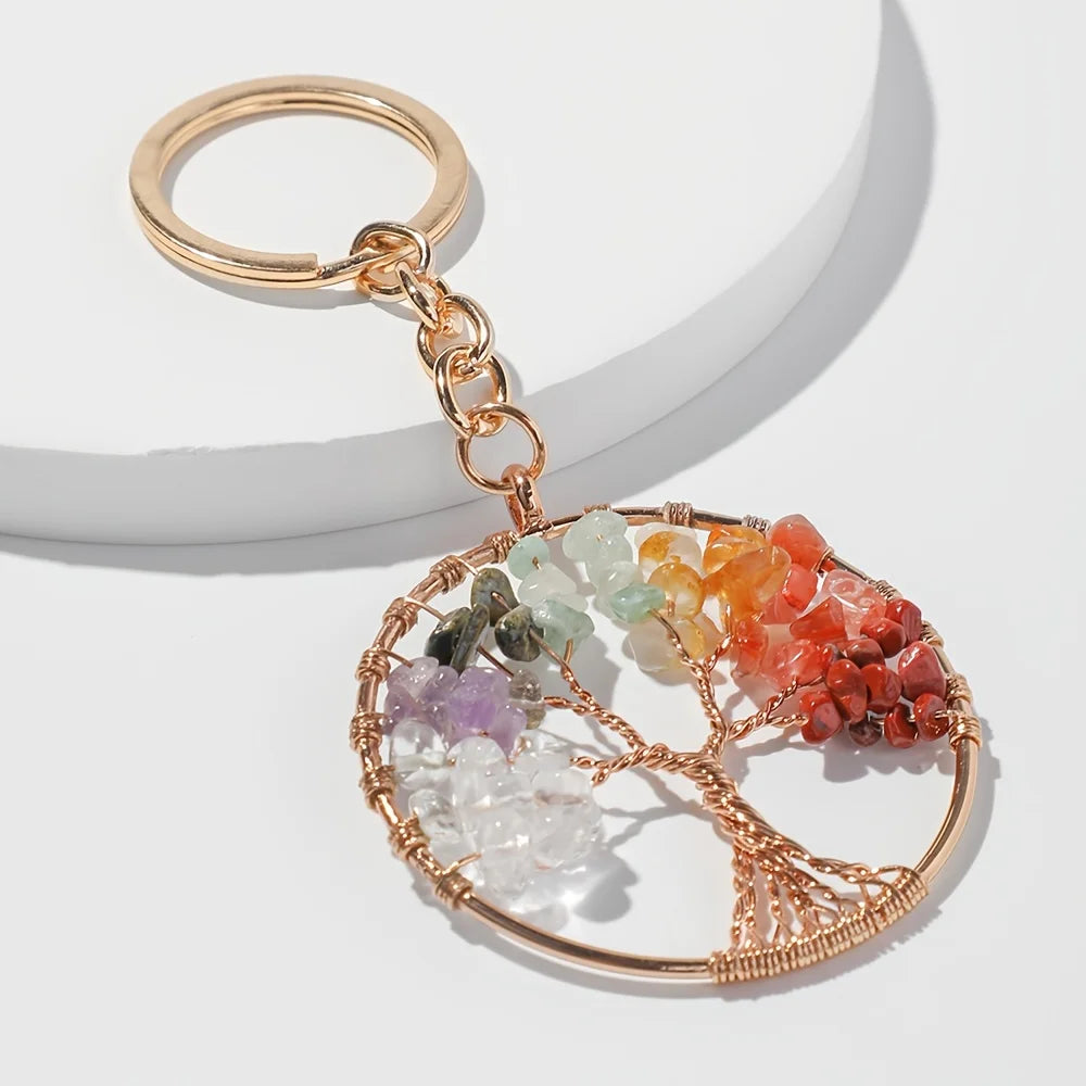 Tree Of Life Gemstone Keychain Protection For Her