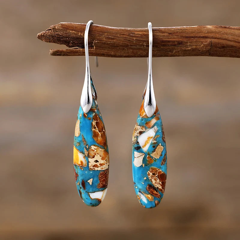Boho Teardrop Coloured Stone Earrings