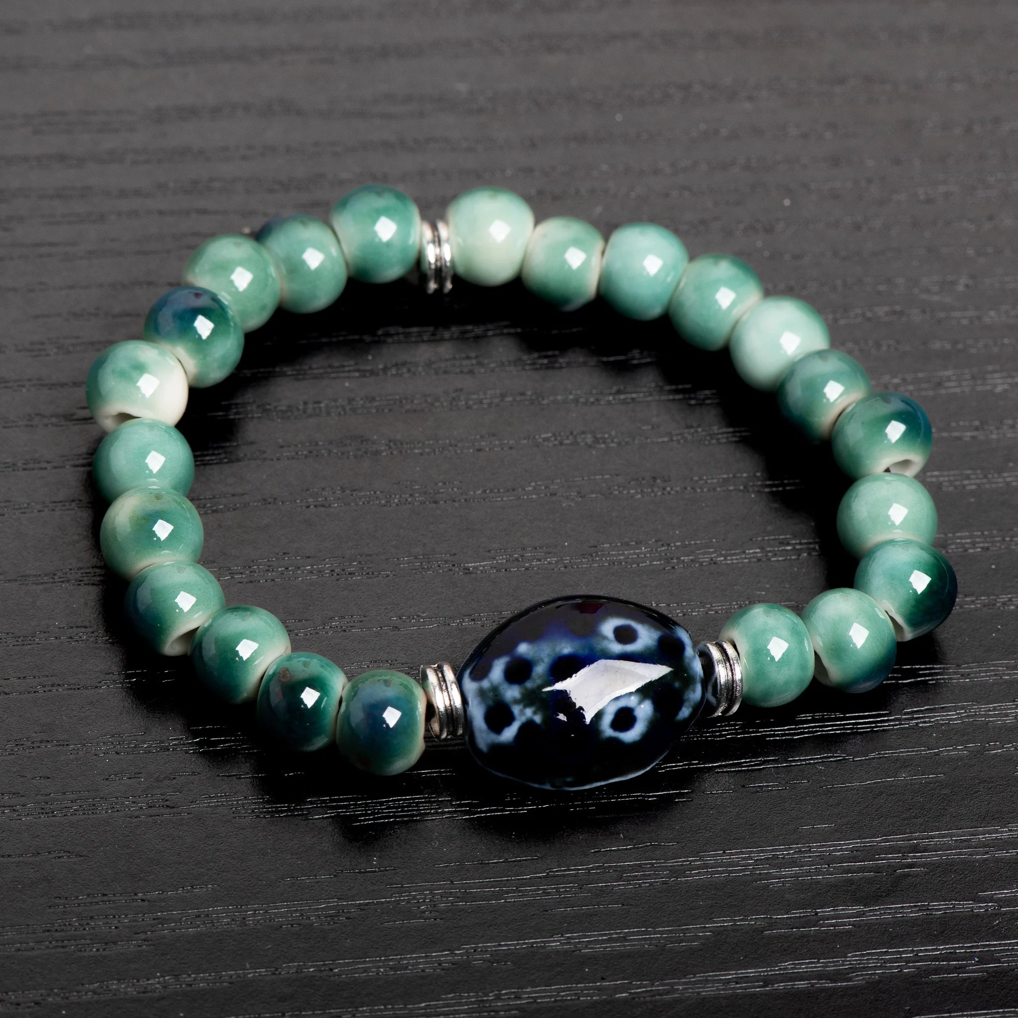 Brand Green Ceramic Beaded Stretch Bracelet Vintage Edition