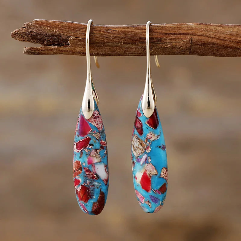 Boho Teardrop Coloured Stone Earrings