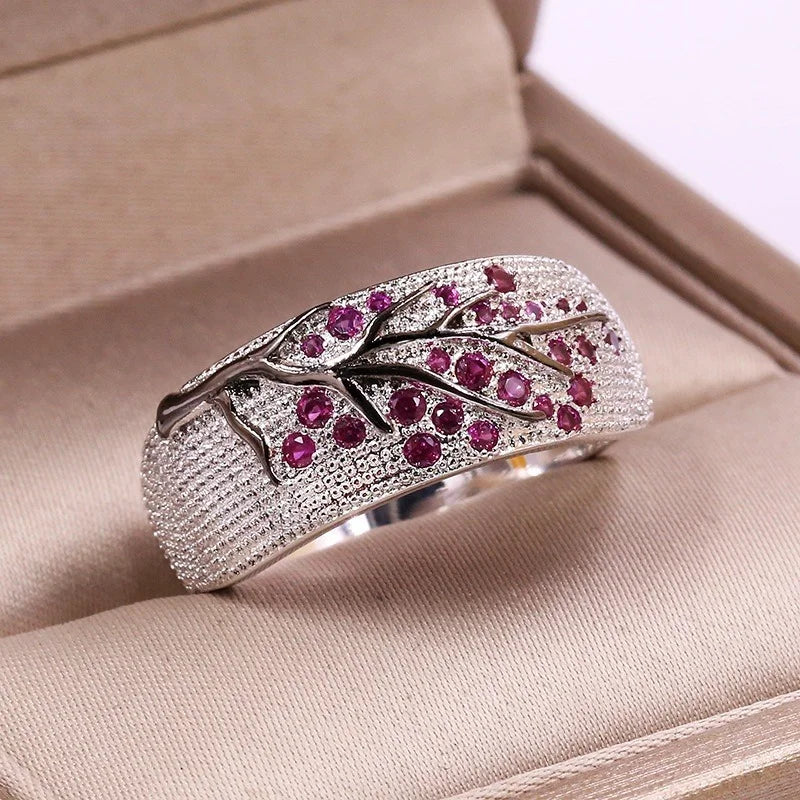 Cubic Zirconia Love And Harmony Handmade Plum Blossom Ring