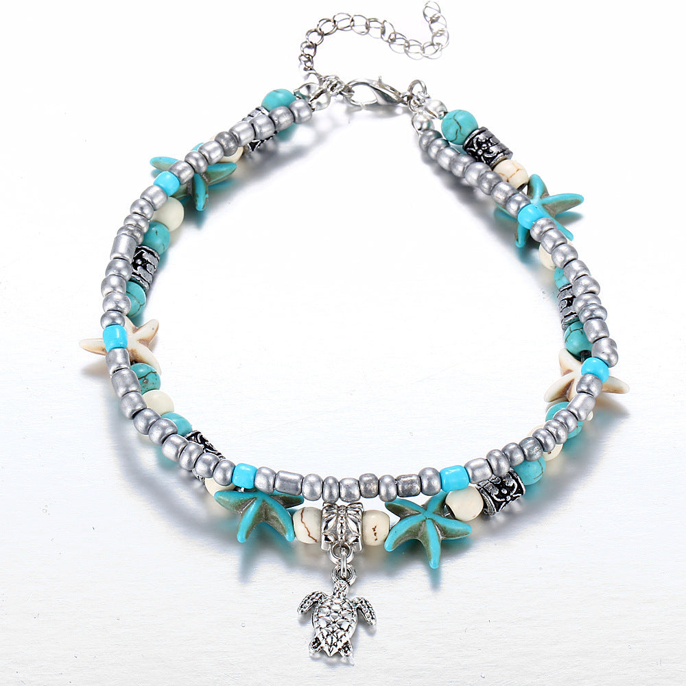 Turtle Anklet Bracelet with Seashells