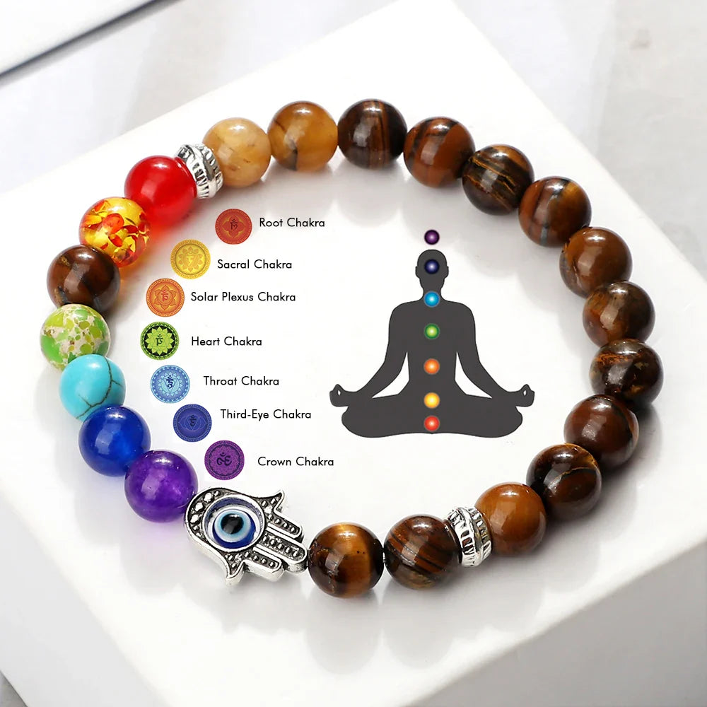 Handcrafted Natural 7 Chakra Tiger Eye Bracelet for Men