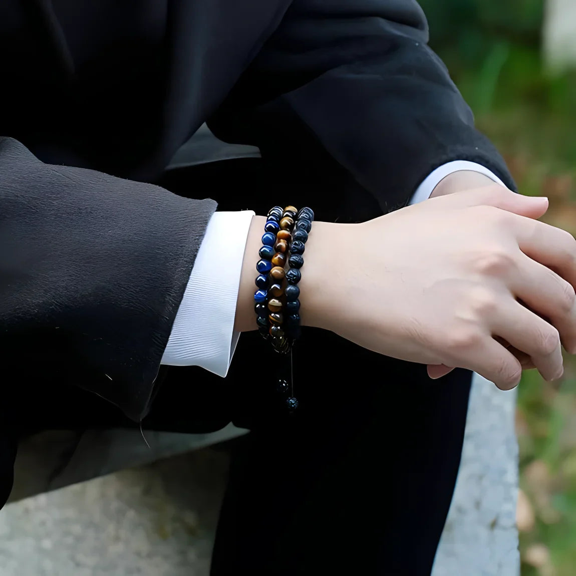 Natural Tiger Eye Lava Bracelet Mens Protection