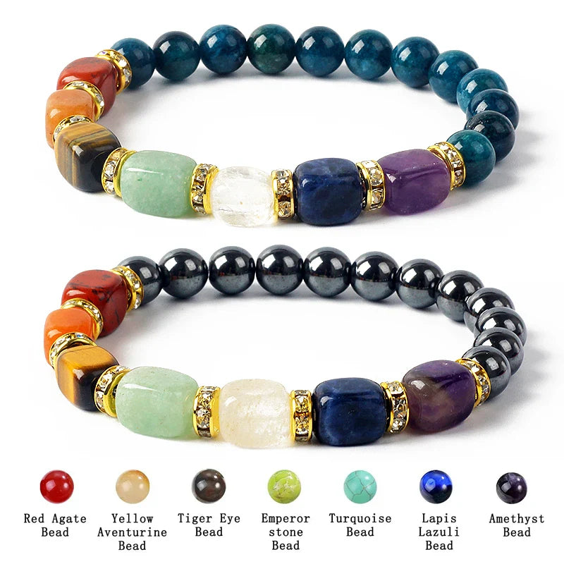 Natural Stone 7 Chakra Tiger Eye Hematite Bracelet