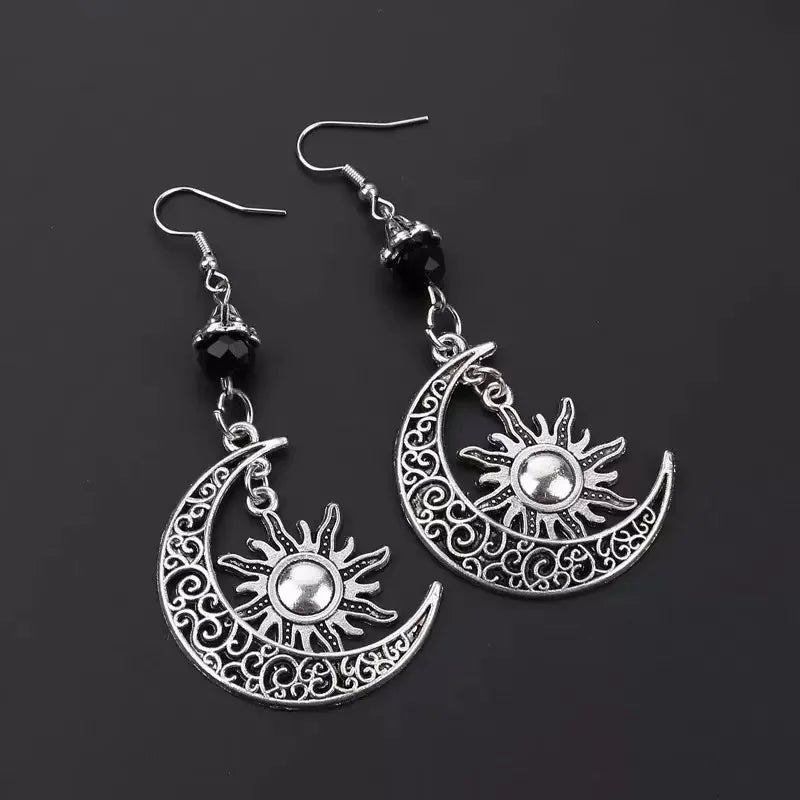 Gothic Moon Sun Pentagram Dangle Earrings For Women And Men
