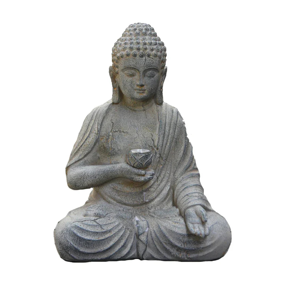 Resin Solar Buddha Statue Garden Light Outdoor Front Porch Home Decor
