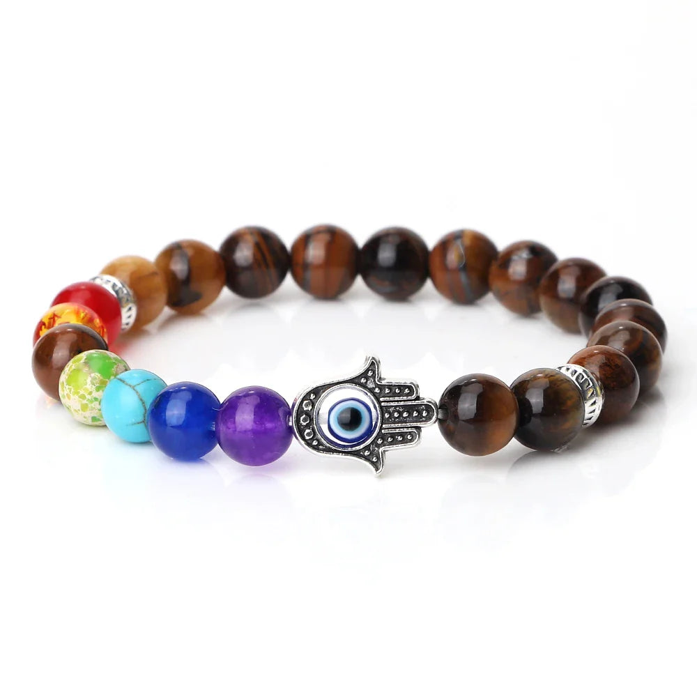 Handcrafted Natural 7 Chakra Tiger Eye Bracelet for Men