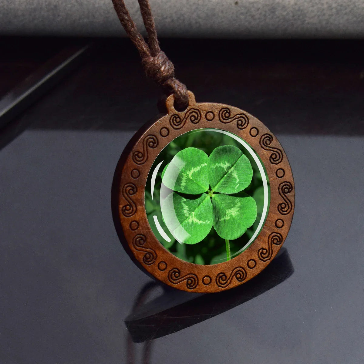 Four Leaf Clover Wooden Pendant For Luck Energy