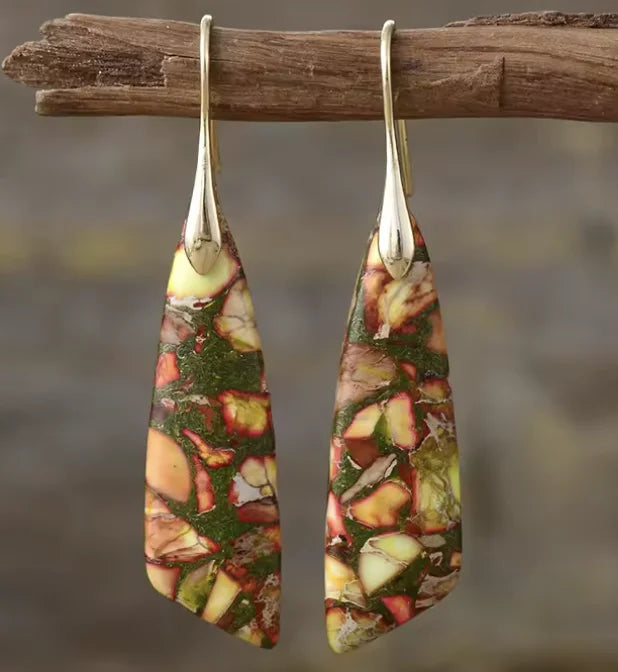 Boho Teardrop Coloured Stone Earrings