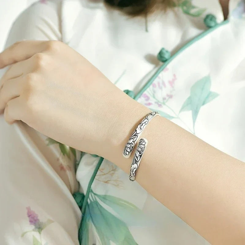 Amethyst Lotus Cuff Bracelet Handmade Protection Balance