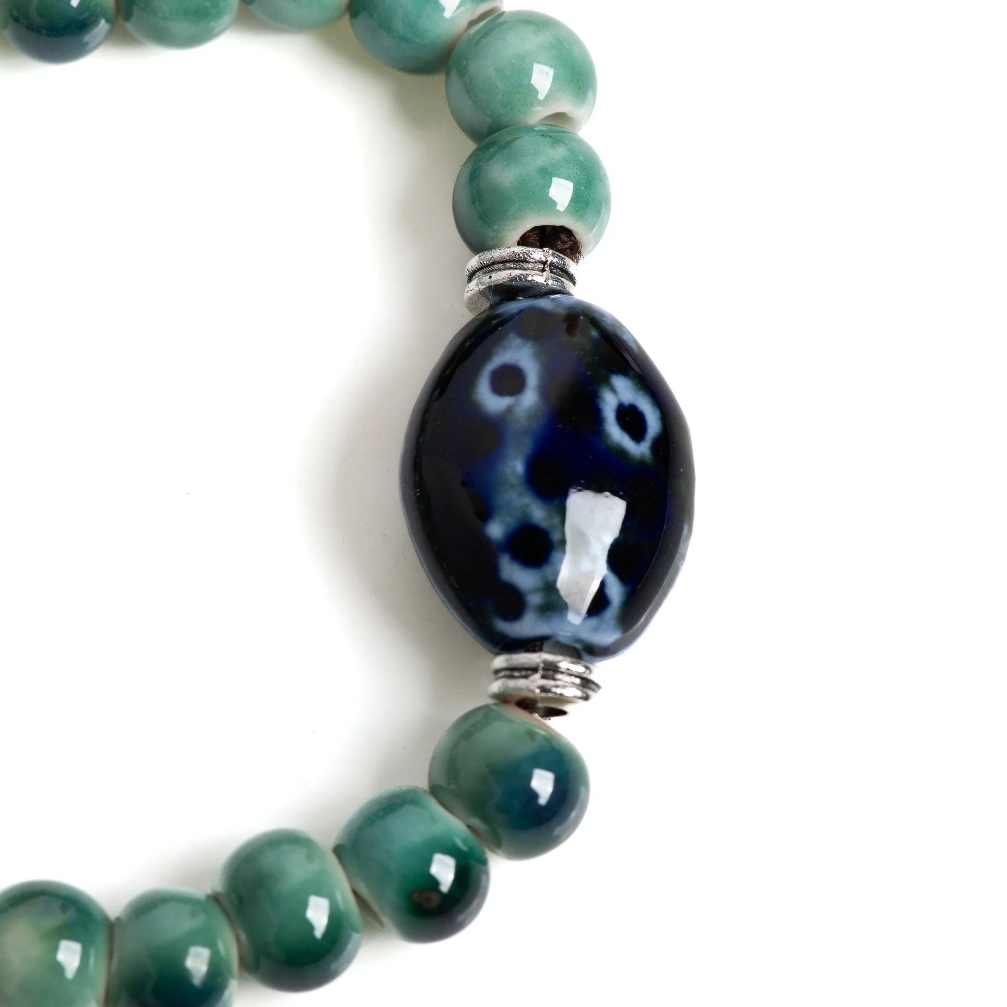 Brand Green Ceramic Beaded Stretch Bracelet Vintage Edition