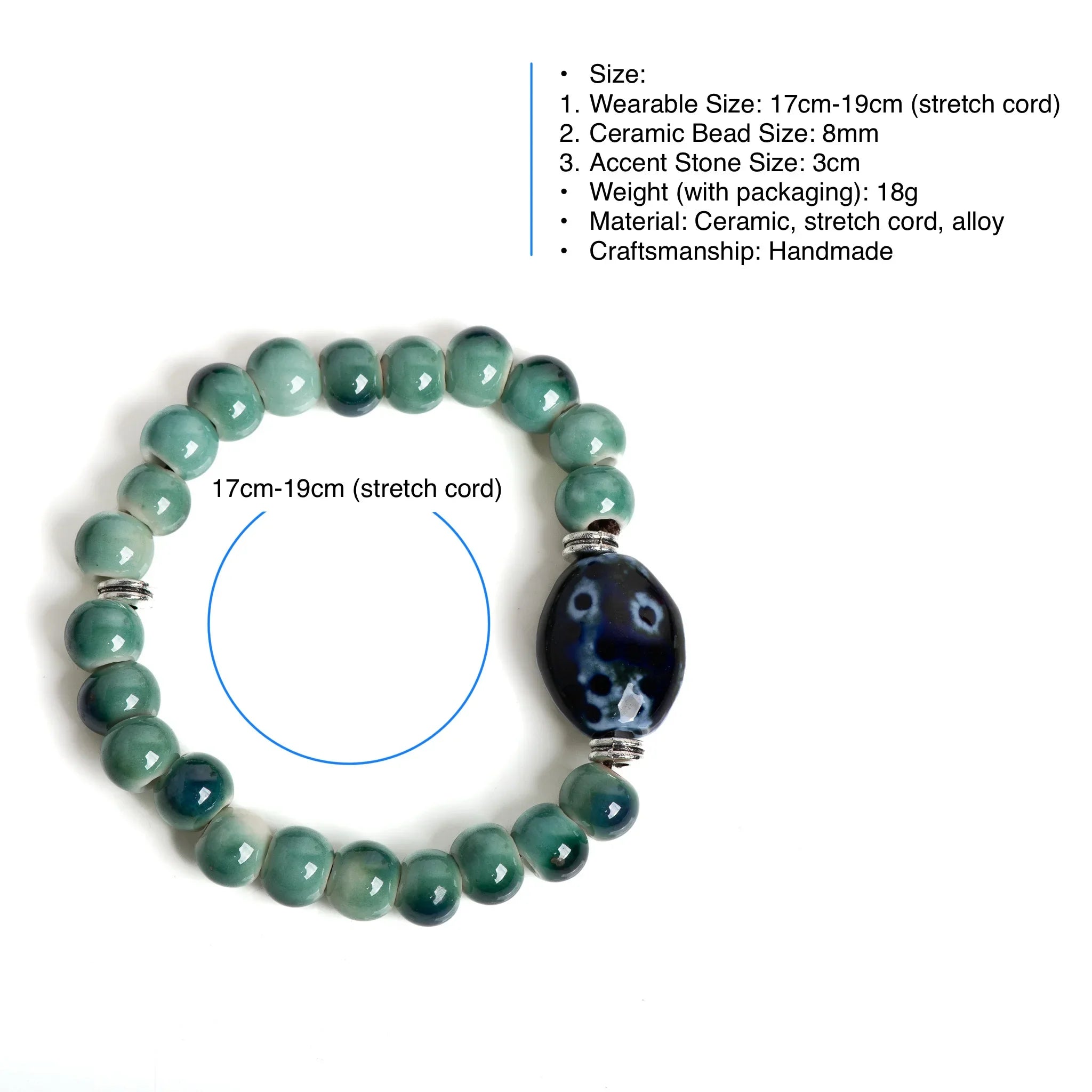 Brand Green Ceramic Beaded Stretch Bracelet Vintage Edition