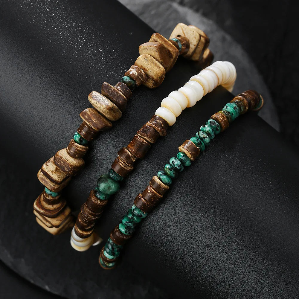 Bohemian Elastic Men's Bracelet Wood Pearl Coconut Shell