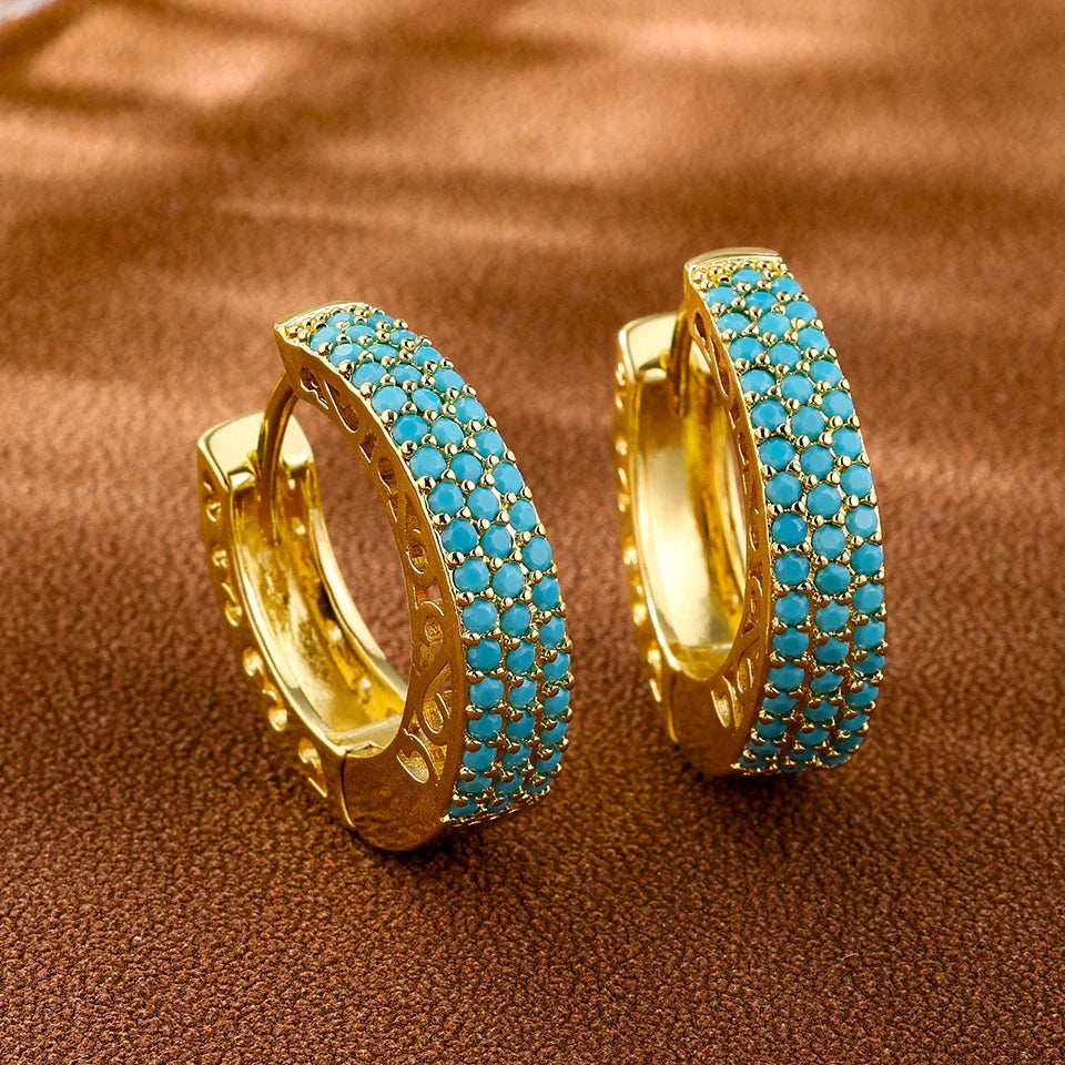 Chic Turquoise Blue Flower Hoop Earrings