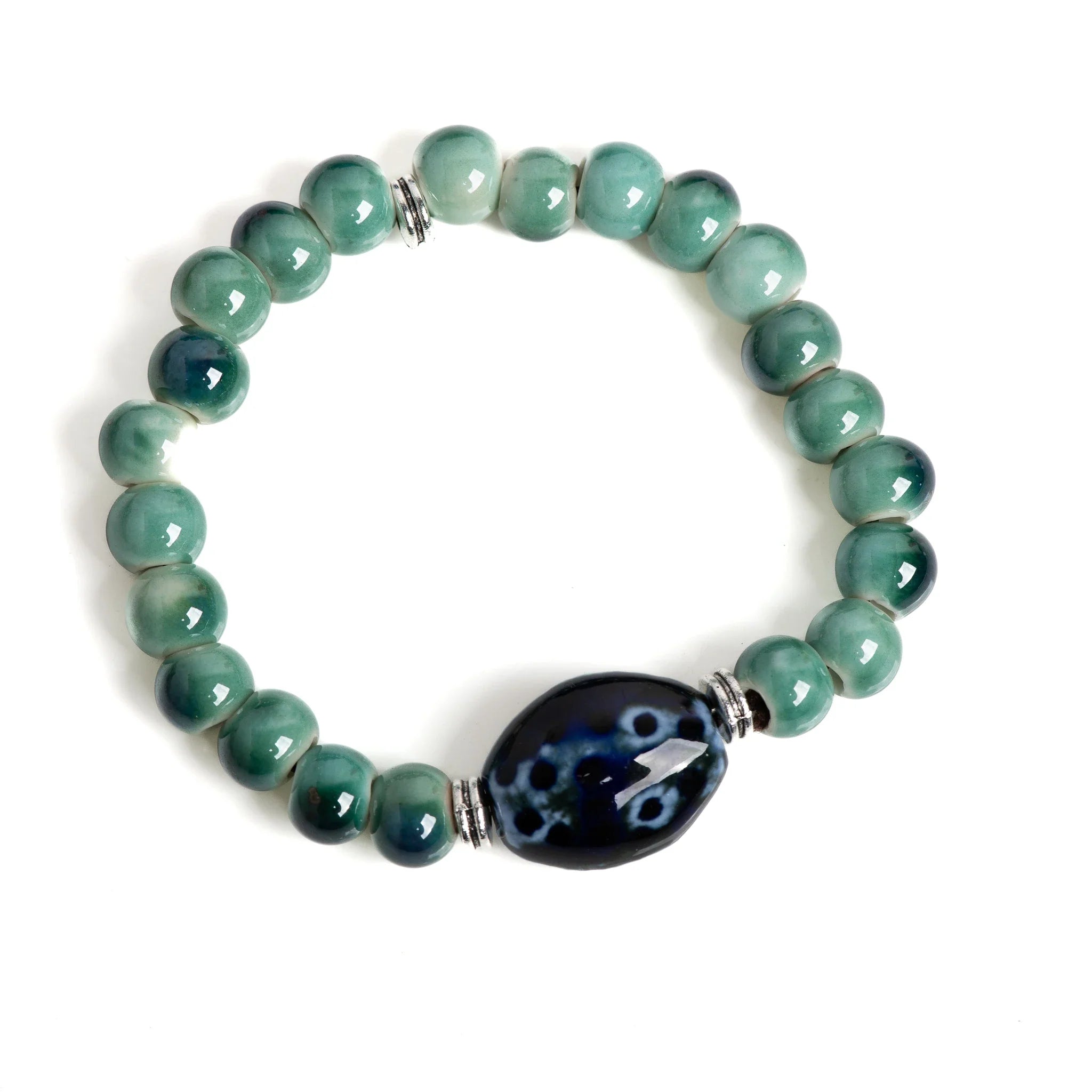 Brand Green Ceramic Beaded Stretch Bracelet Vintage Edition