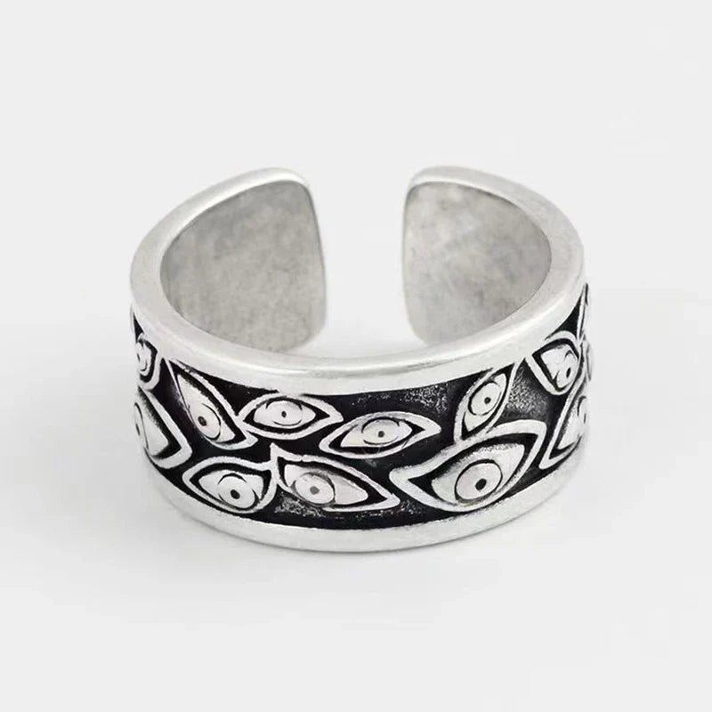 Retro Eyes Adjustable Ring Silver