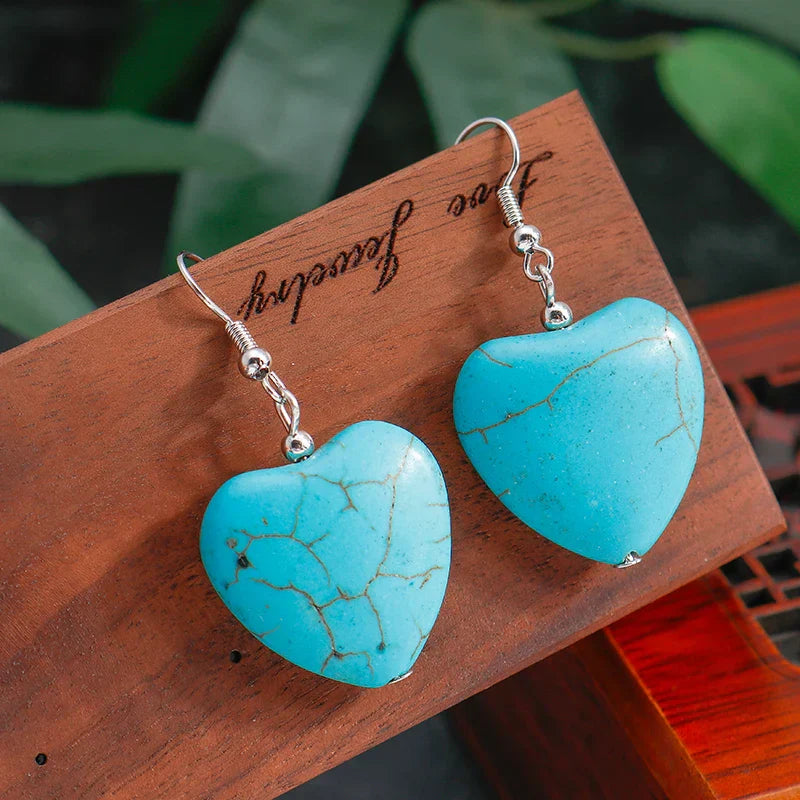 Antique Turquoise Heart Drop Earrings