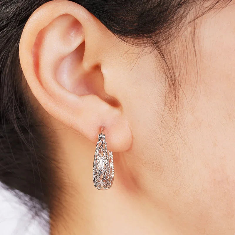 Silver Hollow Out Hoop Earrings