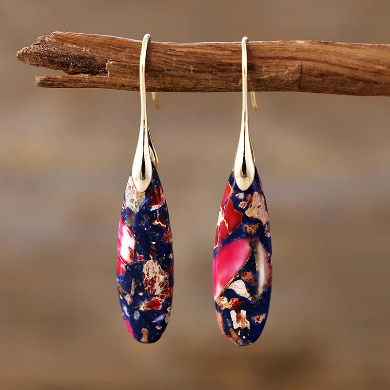 Boho Teardrop Coloured Stone Earrings