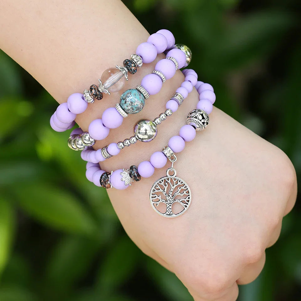 Handcrafted Natural Crystal and Wooden Bead Bracelet for Men and Women