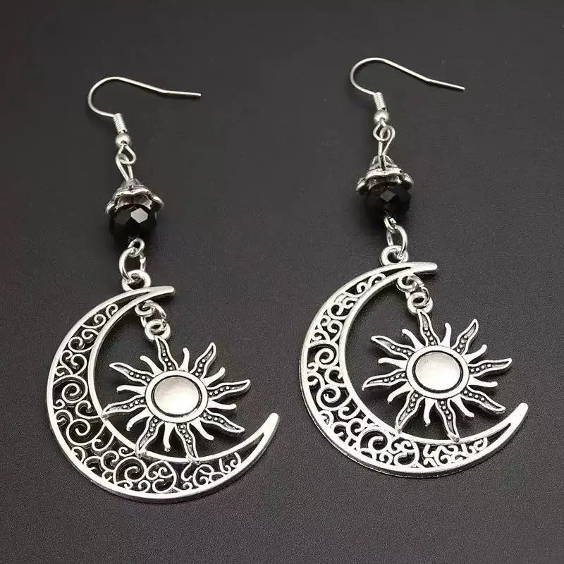 Gothic Moon Sun Pentagram Dangle Earrings For Women And Men