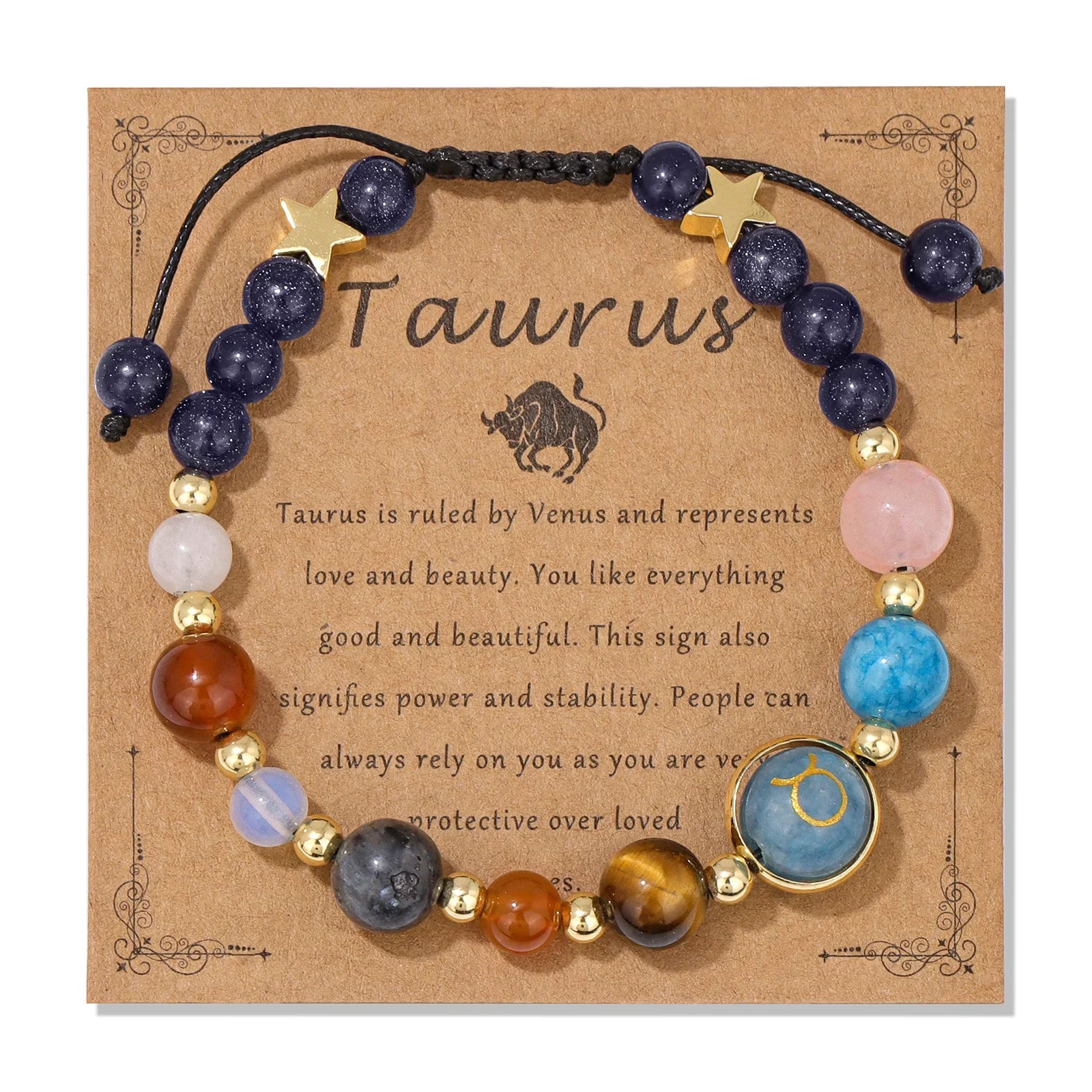 12 Zodiac Signs Natural Stone Bracelet Taurus Cancer Virgo