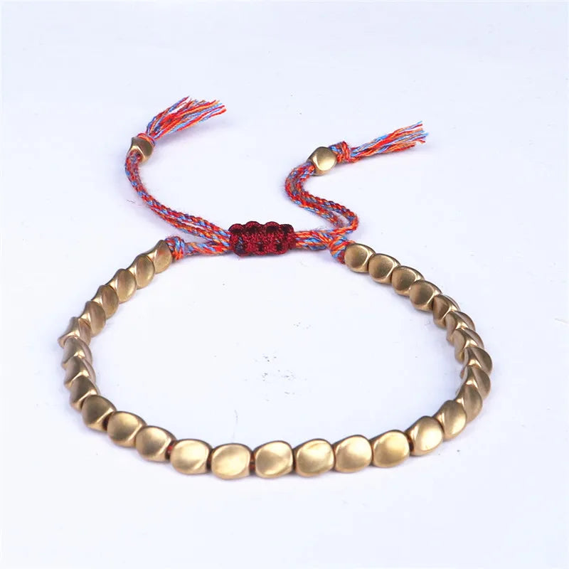 Handmade Tibetan Copper Bead Bracelet Buddhist Rope Amulet
