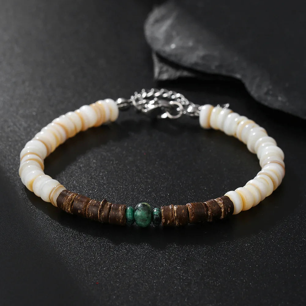 Bohemian Elastic Men's Bracelet Wood Pearl Coconut Shell
