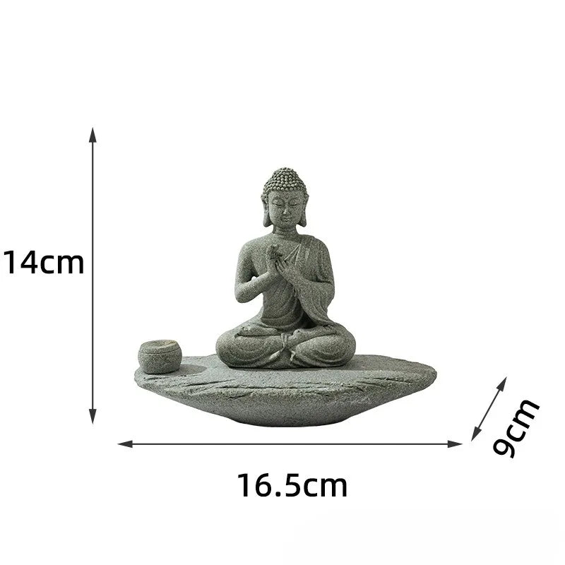 Meditating Buddha Statue Zen Decor Incense Holder Home Desk