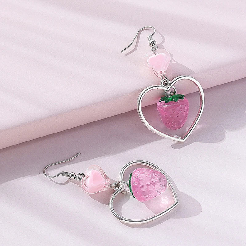 Strawberry Heart-Shaped Earrings