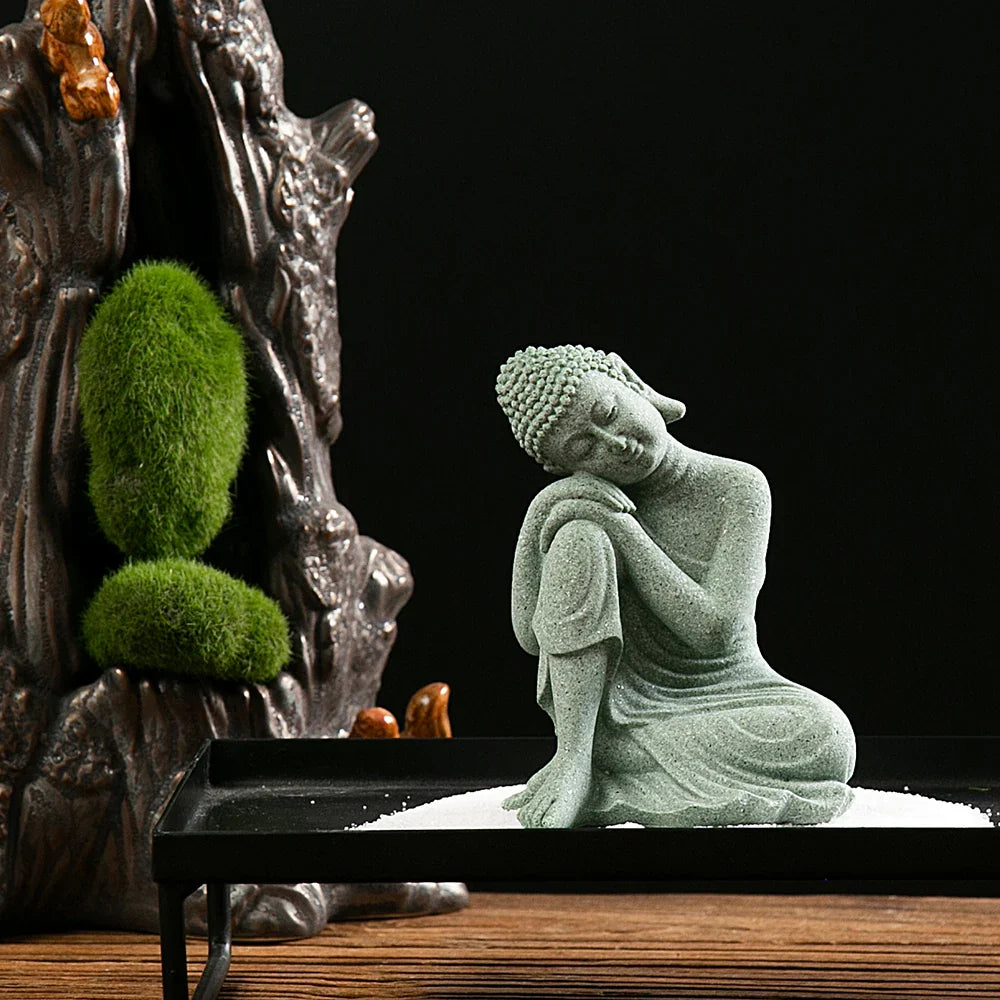 Small Buddha Statue Mini Fish Tank Zen Decor Desk Topper