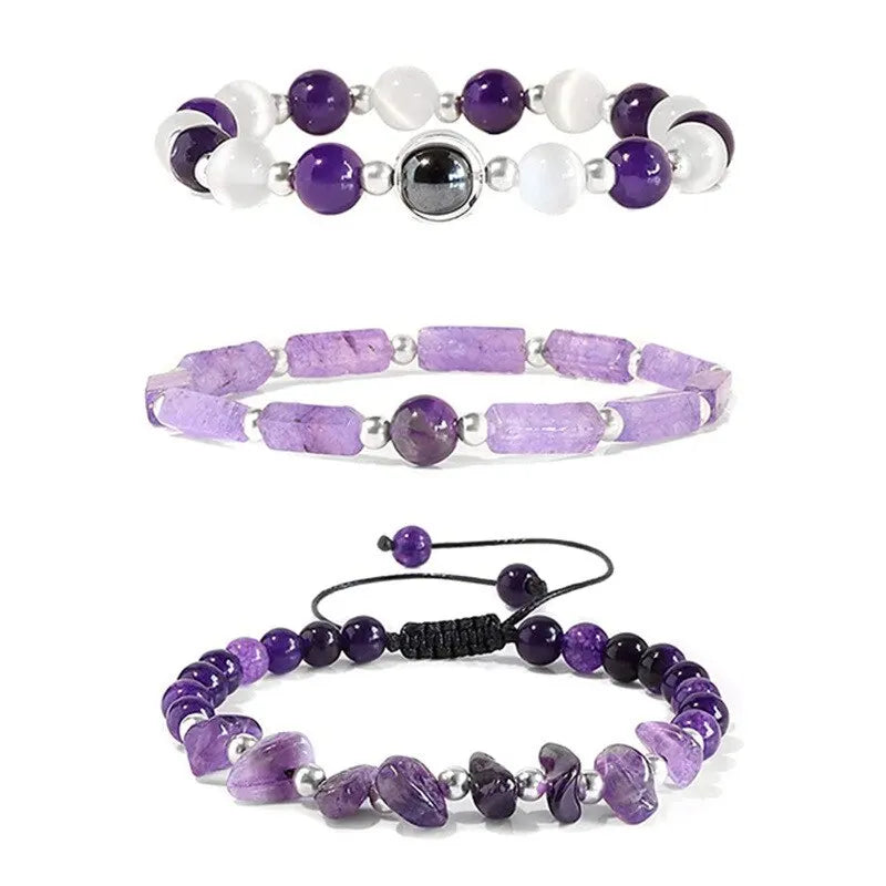 Handcrafted Amethyst Bracelet Set for Healing, Balance, and Meditation