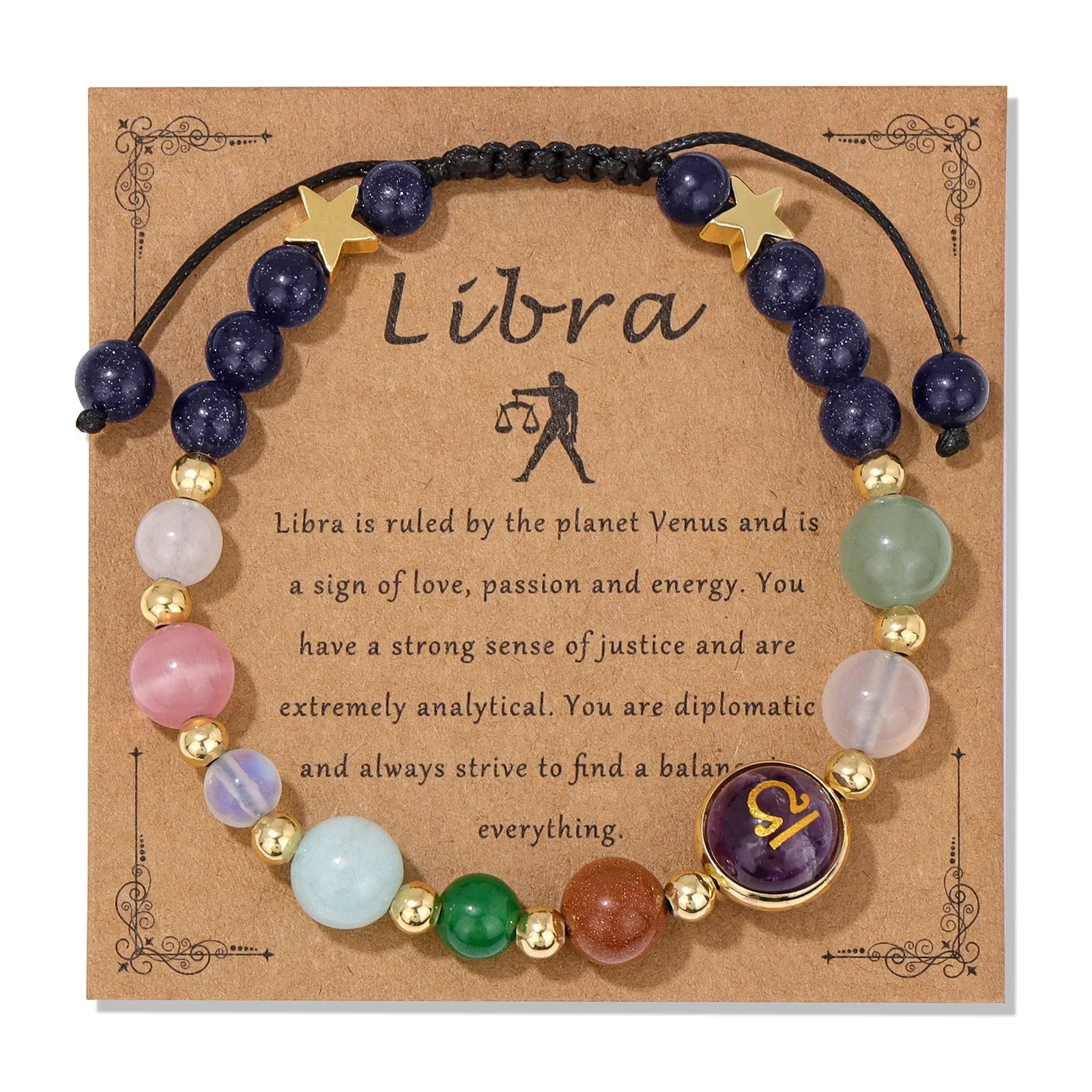 12 Zodiac Signs Natural Stone Bracelet Taurus Cancer Virgo