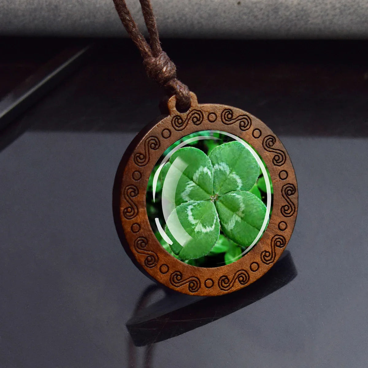 Four Leaf Clover Wooden Pendant For Luck Energy