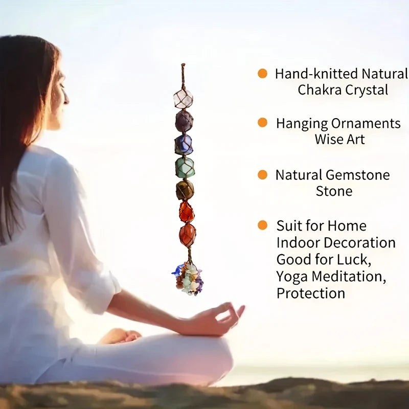 7 Chakras Natural Stone Hanging Ornament – Handcrafted Energy Balancer for Car & Home