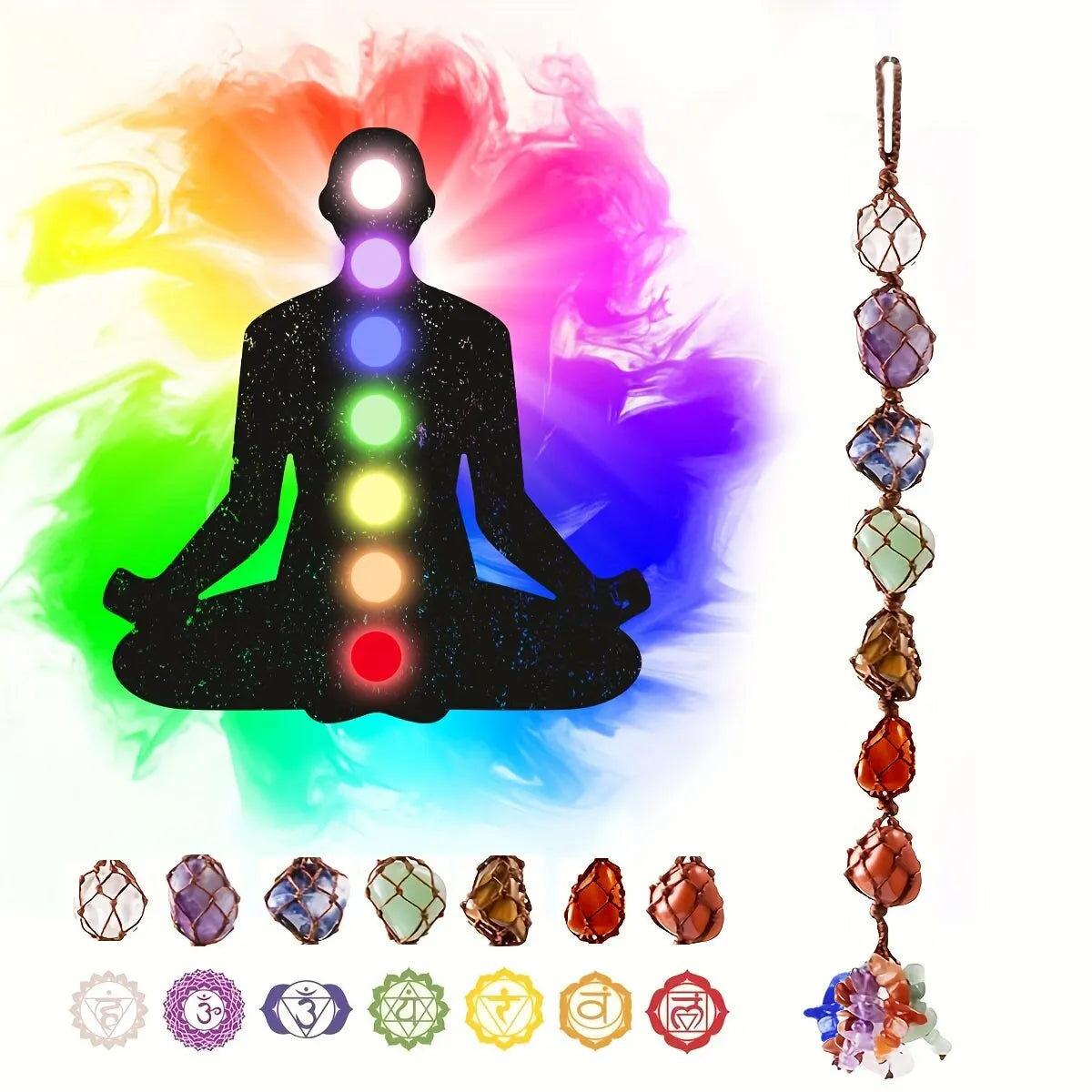 7 Chakras Natural Stone Hanging Ornament – Handcrafted Energy Balancer for Car & Home