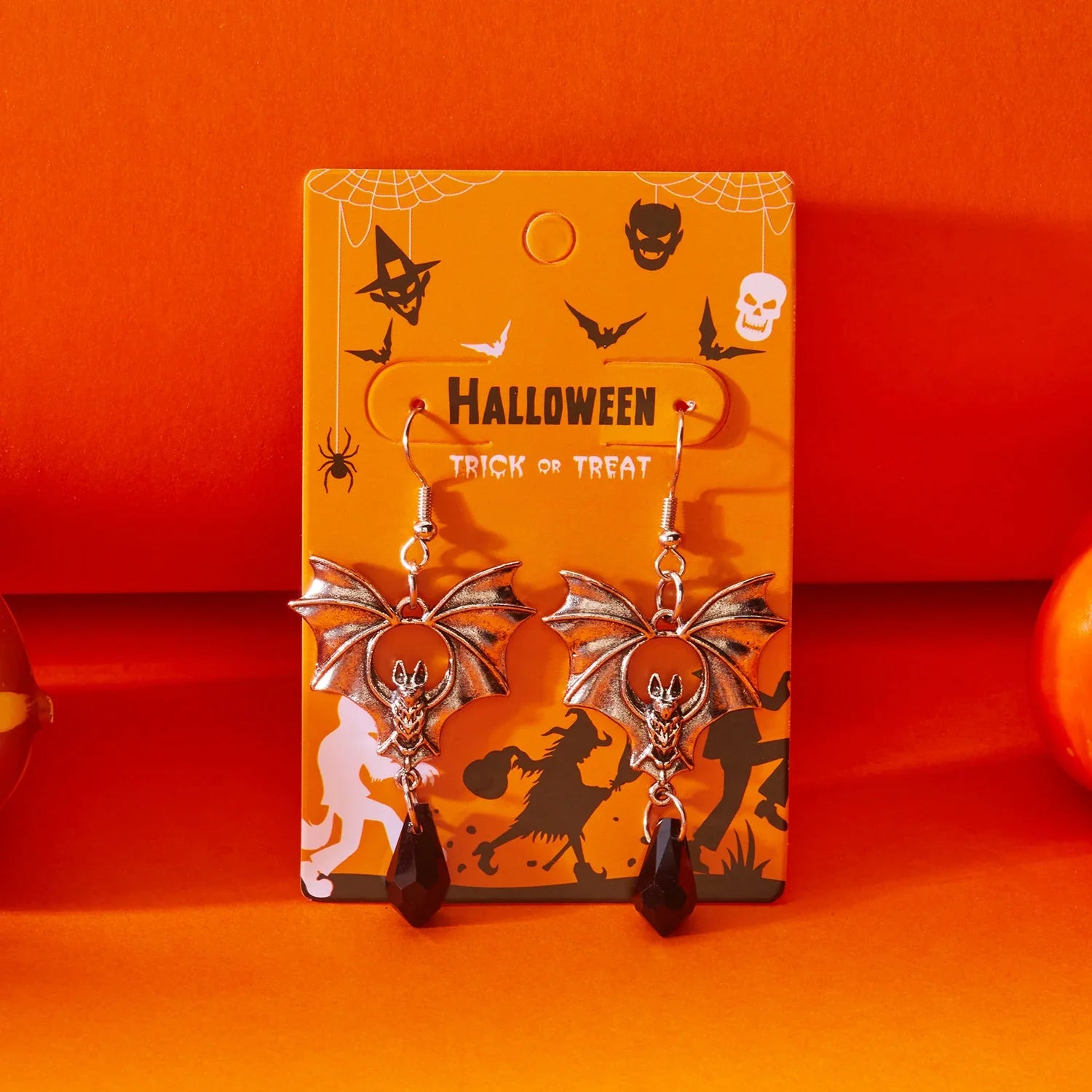 Vampire Bat Red Crystal Earrings